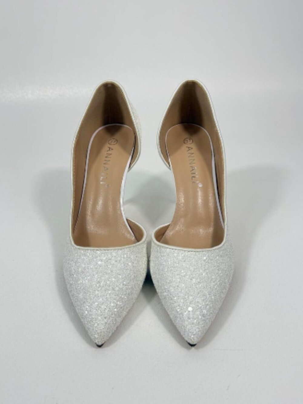 Annaili White Sparkle Glitter Stiletto Heel Pumps Dress Shoes Size 7